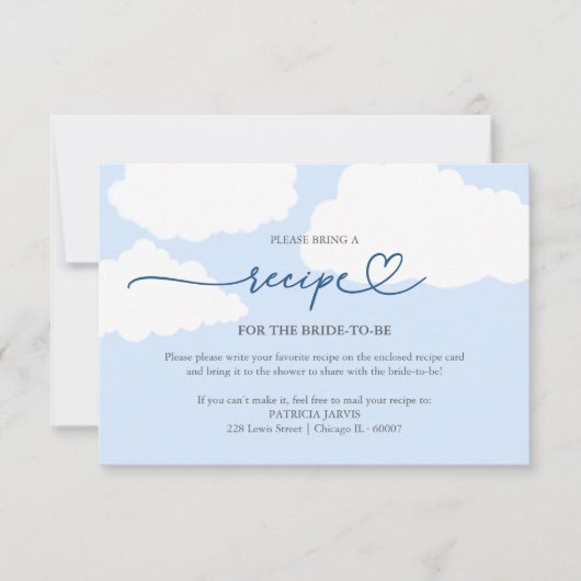 Invitation Demande de recette de douche de mariée Cloud moder (Devant)