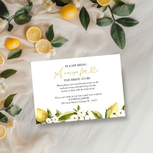 Invitation Demande de recette pour une douche de mariée au ci