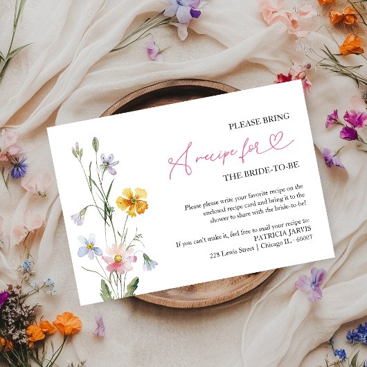 Invitation Demande de recette pour une douche de mariée aux f