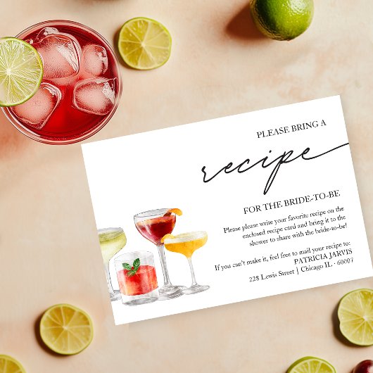 Invitation Demande de recette pour une fête prénuptiale avec 
