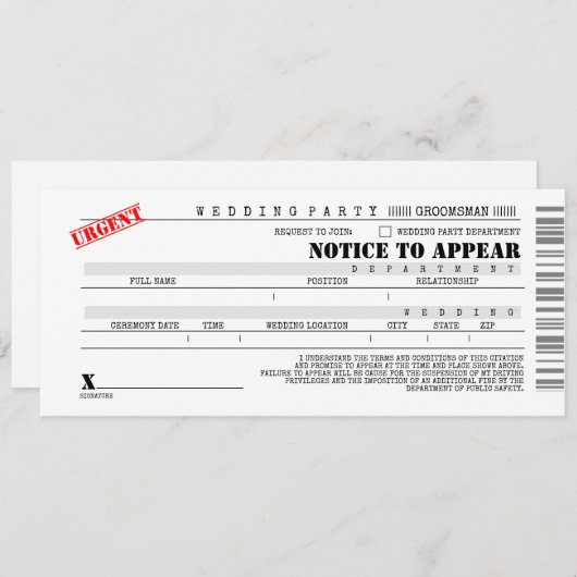 Invitation Demande de témoin de mariage amusante par citation (Devant / Derrière)