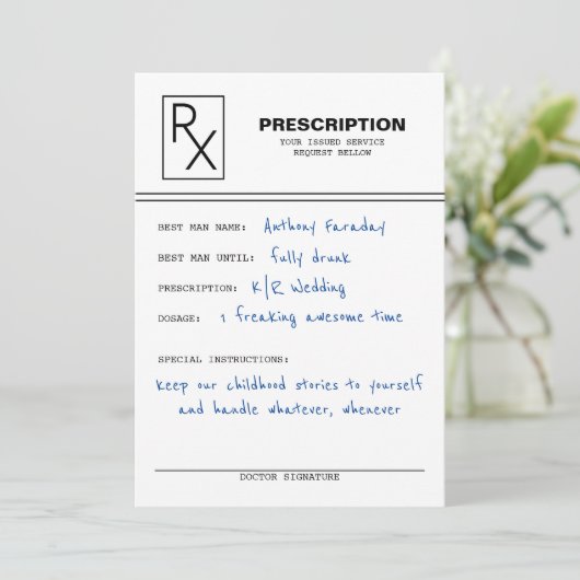 Invitation Demande de témoin de mariage drôle sur ordonnance (Debout devant)