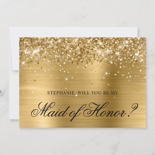Invitation Demande de témoin de mariage pailletée en feuille (Devant)