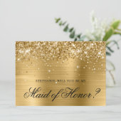 Invitation Demande de témoin de mariage pailletée en feuille (Debout devant)