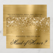 Invitation Demande de témoin de mariage pailletée en feuille (Devant / Derrière)