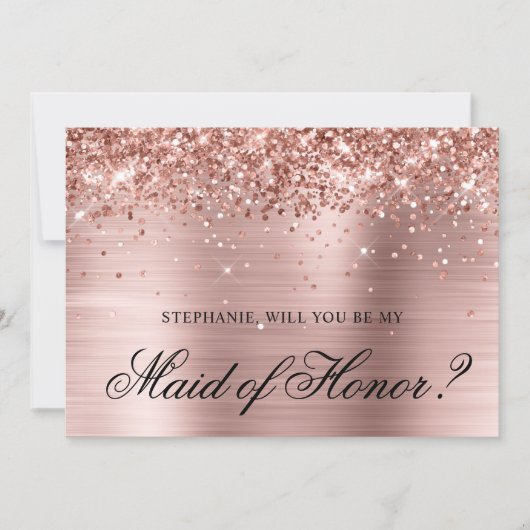 Invitation Demande de témoin de mariage pailletée or rose (Devant)