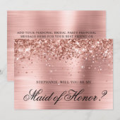 Invitation Demande de témoin de mariage pailletée or rose (Devant / Derrière)