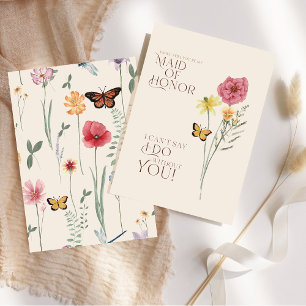 Invitation Demande de témoin de mariage papillon fleur sauvag