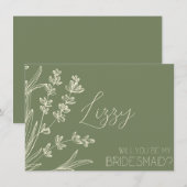 Invitation Demande de témoin de mariage vert olive et crème (Devant / Derrière)