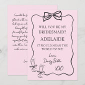 Invitation Demande de témoin demoiselle d'honneur dessinée à (Devant / Derrière)