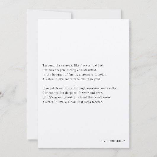 Invitation Demande de témoin pour belle-soeur avec poème (Dos)