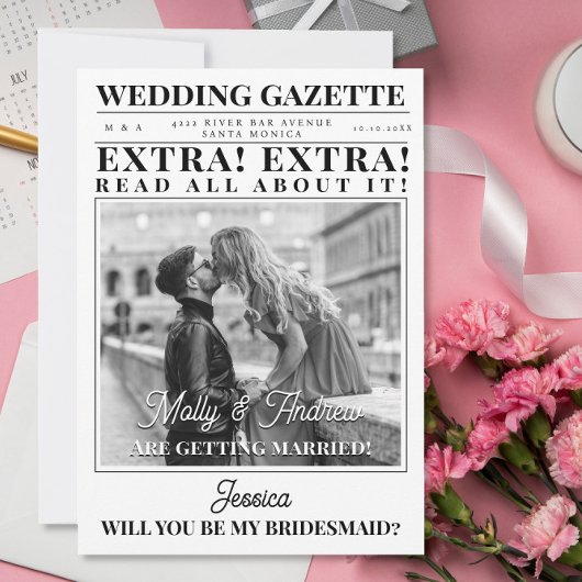 Invitation Demande de témoin unique avec photo de journal per