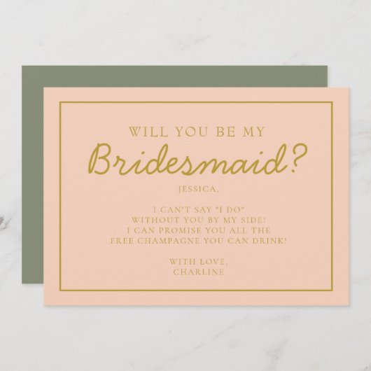 Invitation Demande Demoiselle d'Honneur Écriture Manuscrite R (Devant / Derrière)