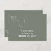 Invitation Demande demoiselle d'honneur Fleur de coton vert s (Devant / Derrière)