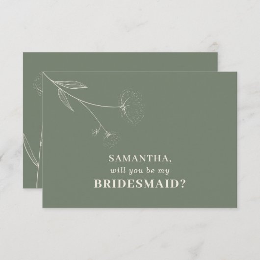 Invitation Demande demoiselle d'honneur Fleur de coton vert s (Devant / Derrière)