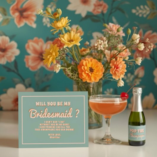 Invitation Demande Demoiselle d'Honneur Groovy Gras Bleu Rose