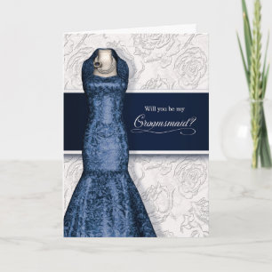 Invitation Demande Demoiselle d'Honneur Roses Bleu Marine et