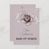 Invitation Demande Parrain de Mariage Fleur Rose Poussiéreux (Devant / Derrière)