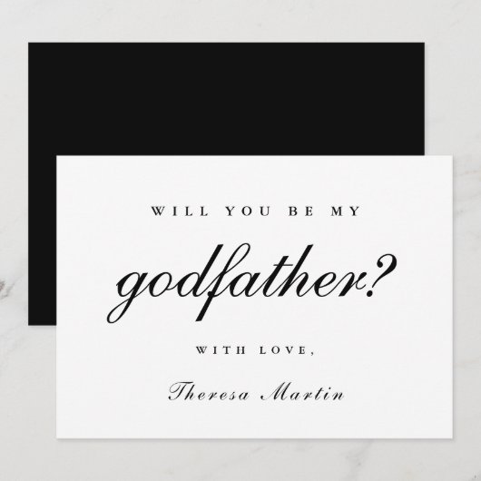 Invitation Demande Parrain Simple et Élégante Noir (Devant / Derrière)