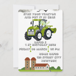 Invitation Démarrage éditable de votre tracteur 1er anniversa