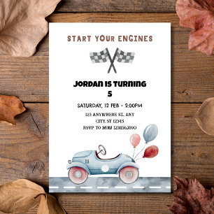 Invitation Démarrez vos moteurs Voiture de course Vintage Ann