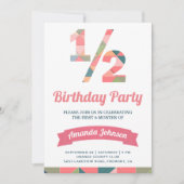 Invitation Demi-anniversaire moderne rose géométrique (Devant)
