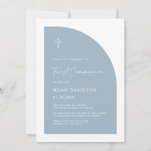 Invitation Demi-arc minimaliste bleu clair première communion