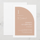 Invitation Demi-arc moderne Blush Rose Girl 1er anniversaire (Devant / Derrière)
