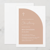 Invitation Demi-arc moderne Blush Rose Girlly Christening (Devant / Derrière)