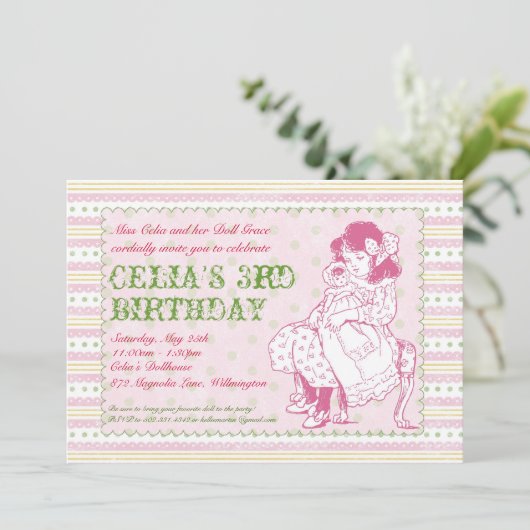 Invitation démodée de partie de poupée (Debout devant)