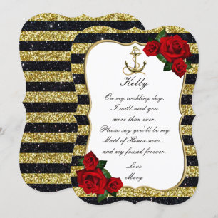 Invitation Demoiselle d'honneur à rayures noires et or Ancre