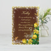 Invitation Demoiselle d'honneur aux fleurs jaunes sur bois so (Debout devant)