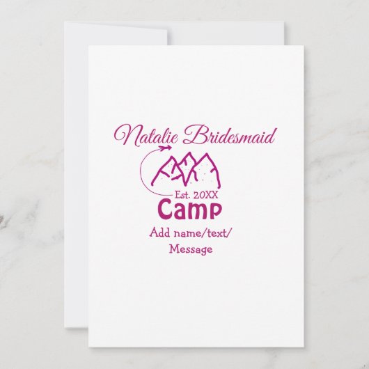 Invitation Demoiselle d'honneur de camp rose ajouter nom date (Devant)