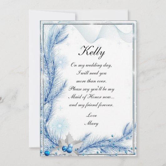 Invitation Demoiselle d'honneur de mariage de Noël en hiver d (Devant)