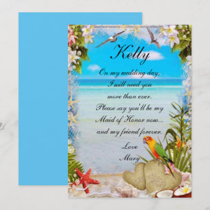 Invitation Demoiselle d'honneur de mariage floral de plage tr