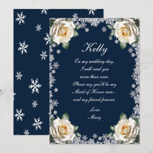 Invitation Demoiselle d'honneur de Noël flocon de neige aux r