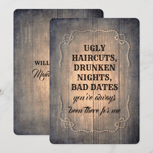 Invitation Demoiselle d'honneur/domestique drôles rustiques (Devant / Derrière)