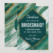 Invitation Demoiselle d'honneur en marbre abstrait or émeraud (Devant / Derrière)