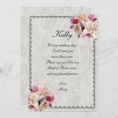 Invitation Demoiselle d'honneur en marbre floral lis blanc (Devant / Derrière)