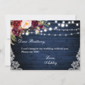 Invitation Demoiselle d'honneur Fleurie en Lin Bleu Rustique (Dos)