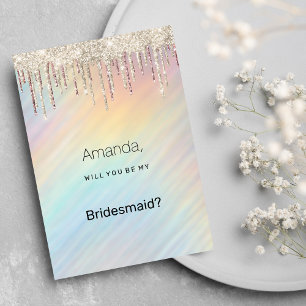 Invitation Demoiselle d'honneur holographique arc-en-ciel pai