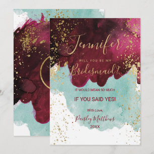 Invitation Demoiselle d'honneur Marsala Rouge Sarcelle Aquare