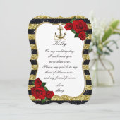 Invitation Demoiselle d'honneur rayures noires et or d'ancre  (Debout devant)