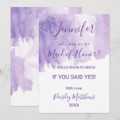 Invitation Demoiselle d'honneur Violet Violet Splash Aquarell (Devant / Derrière)