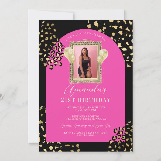 Invitation d'Empreinte de léopard rose (Devant)