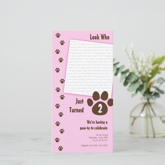 Invitation d'Empreinte de patte rose (Debout devant)