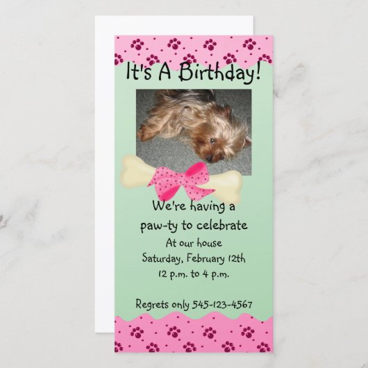 Invitation d'Empreinte de patte rose et vert (Devant / Derrière)