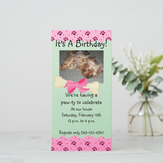 Invitation d'Empreinte de patte rose et vert (Debout devant)