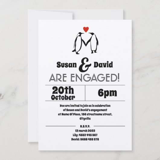 Invitation d'engagement de l'amour de pingouin (Devant)