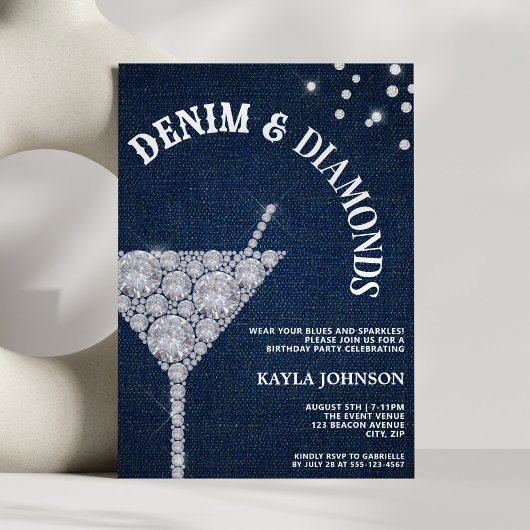 Invitation Denim and Diamonds Elegant Blue Jeans Birthday